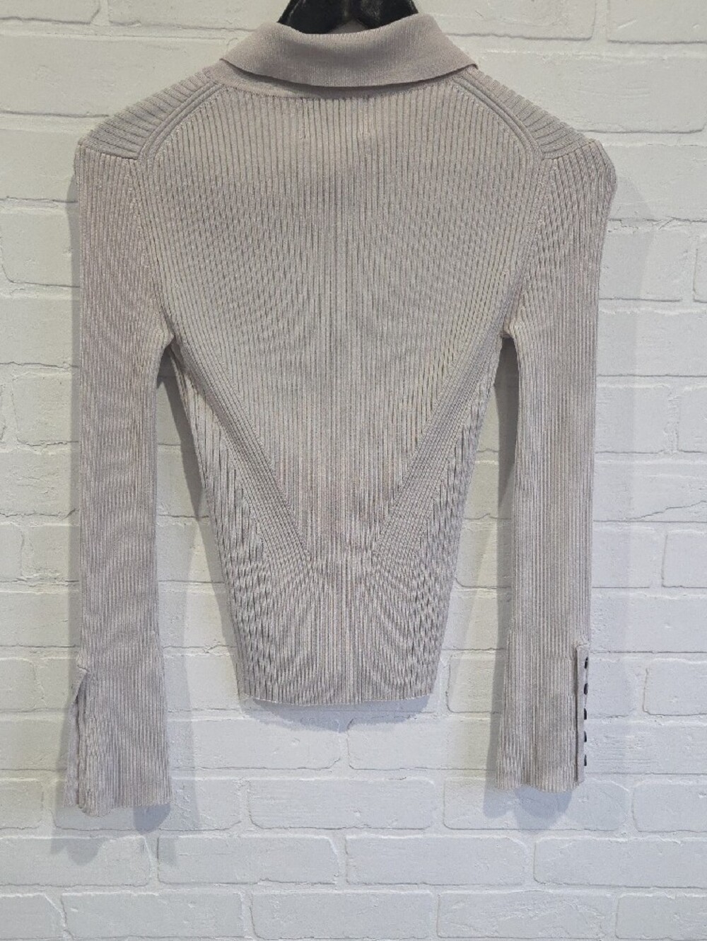 Jason Wu Cream Ribbed Collared Knit Top - Picture 5 of 7